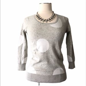 New ANTHROPOLOGIE Large Polka Dot Sweater Crewneck 3/4 Sleeve Gray White Sz S